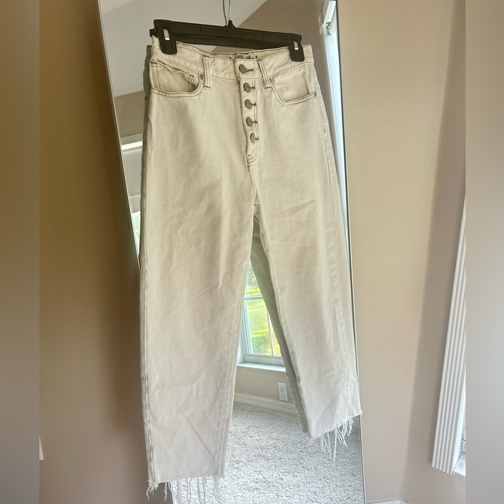Free People Cream Wide-leg Cropped Jeans, Size 24